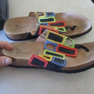 Think! Julia Windows Leather Thong Sandals Primary Colors Size Euro 40 9.5 10